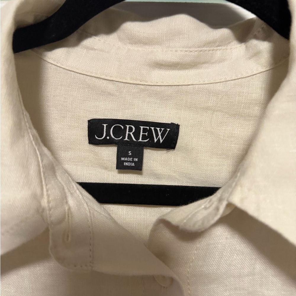 J. Crew Collared Linen Button Down Shirt Dress Beige Cream Women’s Small Preppy - Picture 3 of 4